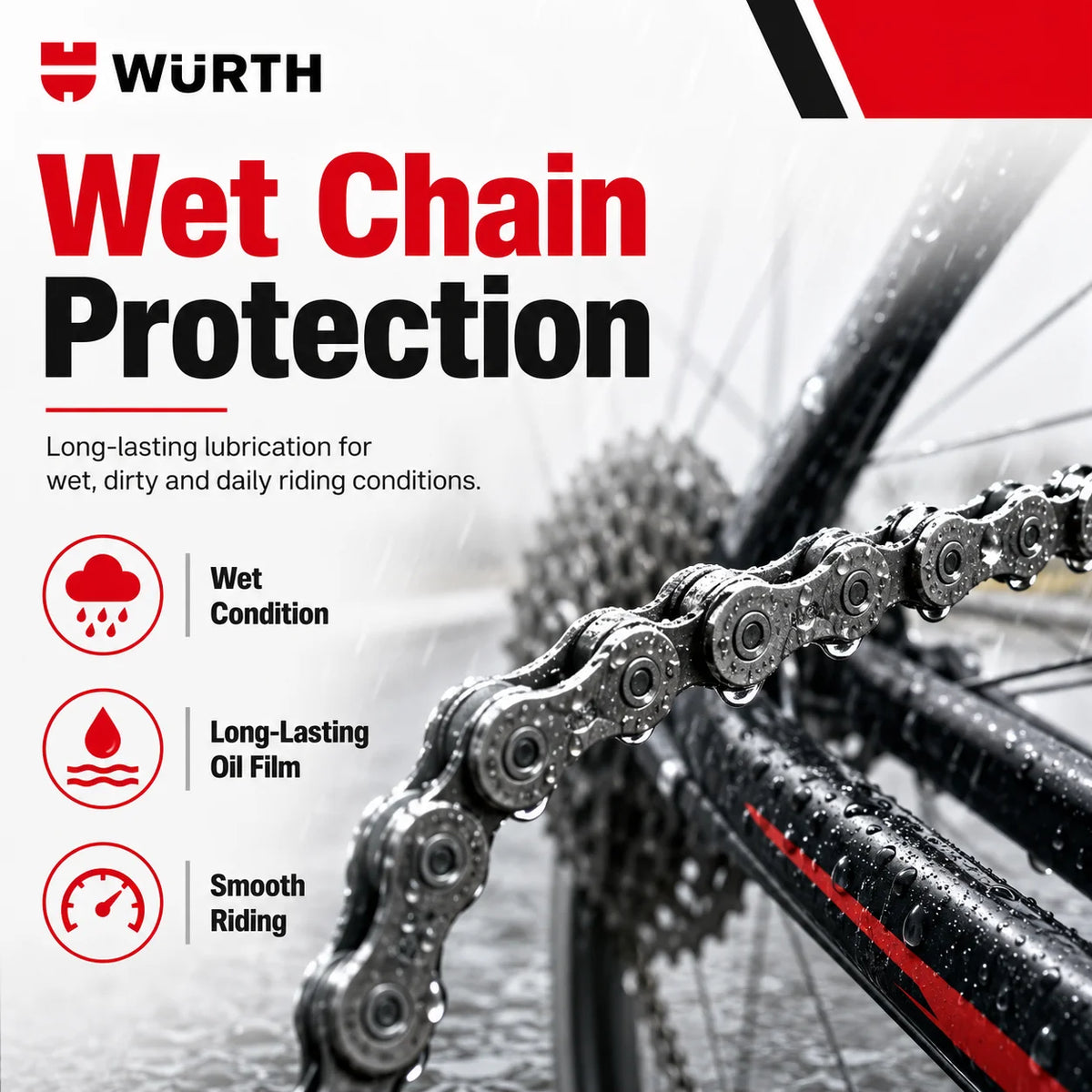 Lubrificante Originale Wurth per Catena Bicicletta, Olio Antiruggine e Antiusura per MTB, Bici da Strada ed E-bike, 100ML