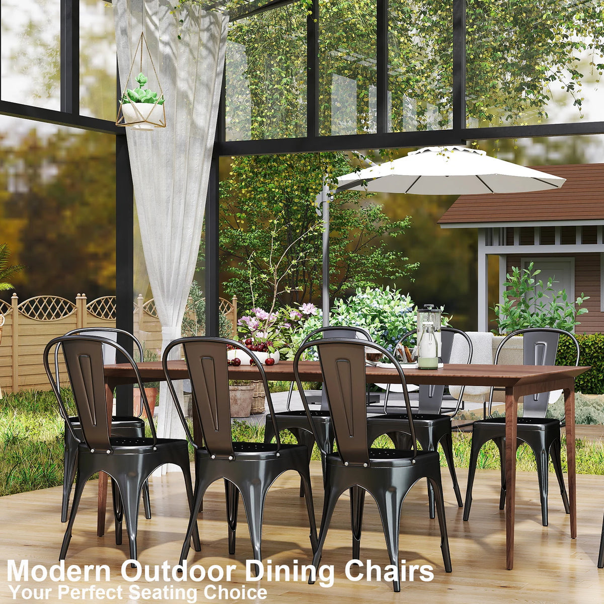 EGOONM Set di 4/8 sedie da pranzo moderne in metallo Sedie in stile industriale impilabili utilizzate per la sedia da pranzo all'aperto del terrazza del ristorante