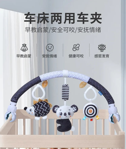 Passeggino per neonati Arco giocattolo Bar da gioco Divertimento Neonati Attività sensoriale regolabile per capicorda e seggiolino sicuro per auto Letto sospeso Giocattoli