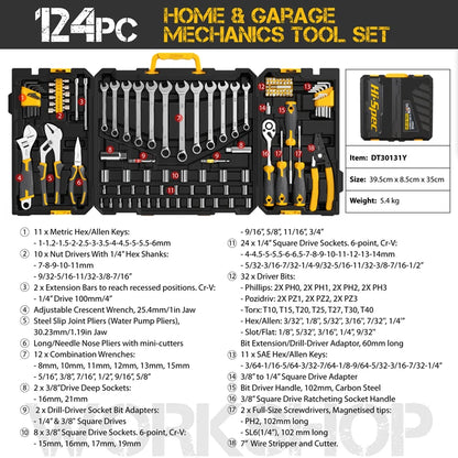 Kit di attrezzi per la riparazione auto di alta qualità, set di chiavi a bussola 1/2, 3/8, 1/4, set di utensili manuali per uso quotidiano, set di chiavi a bussola per riparazioni e manutenzione domestica, set di chiavi a cr
