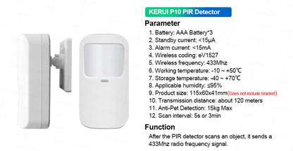 Sistema di Allarme KERUI WIFI GSM con Supporto per 3 Zone Cablate, Allarme Domestico Antifurto Compatibile con Tuya Smart, Sensore PIR 433MHz per Protezione di Sicurezza