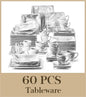 MALACASA 30/60 pz marmo grigio porcellana stoviglie Set di stoviglie con 6 pezzi Dessert/zuppa/piatto cena/tazza/piattino, servizio per 12