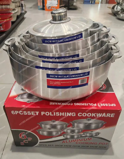 Set di 6 pentole in alluminio rinforzato, utensili da cucina di alta qualità con coperchi, pentole antiaderenti per zuppe e salse, ideali per la cucina di casa.