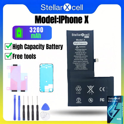 Batteria StellarXcell Ultra per iPhone, spedita dalla Germania, per iPhone X XS XR XSMAX, batteria ad alta capacità, batteria di alta qualità, sostituzione batteria iPhone con strumenti gratuiti, 0 cicli, mostra il 100% di