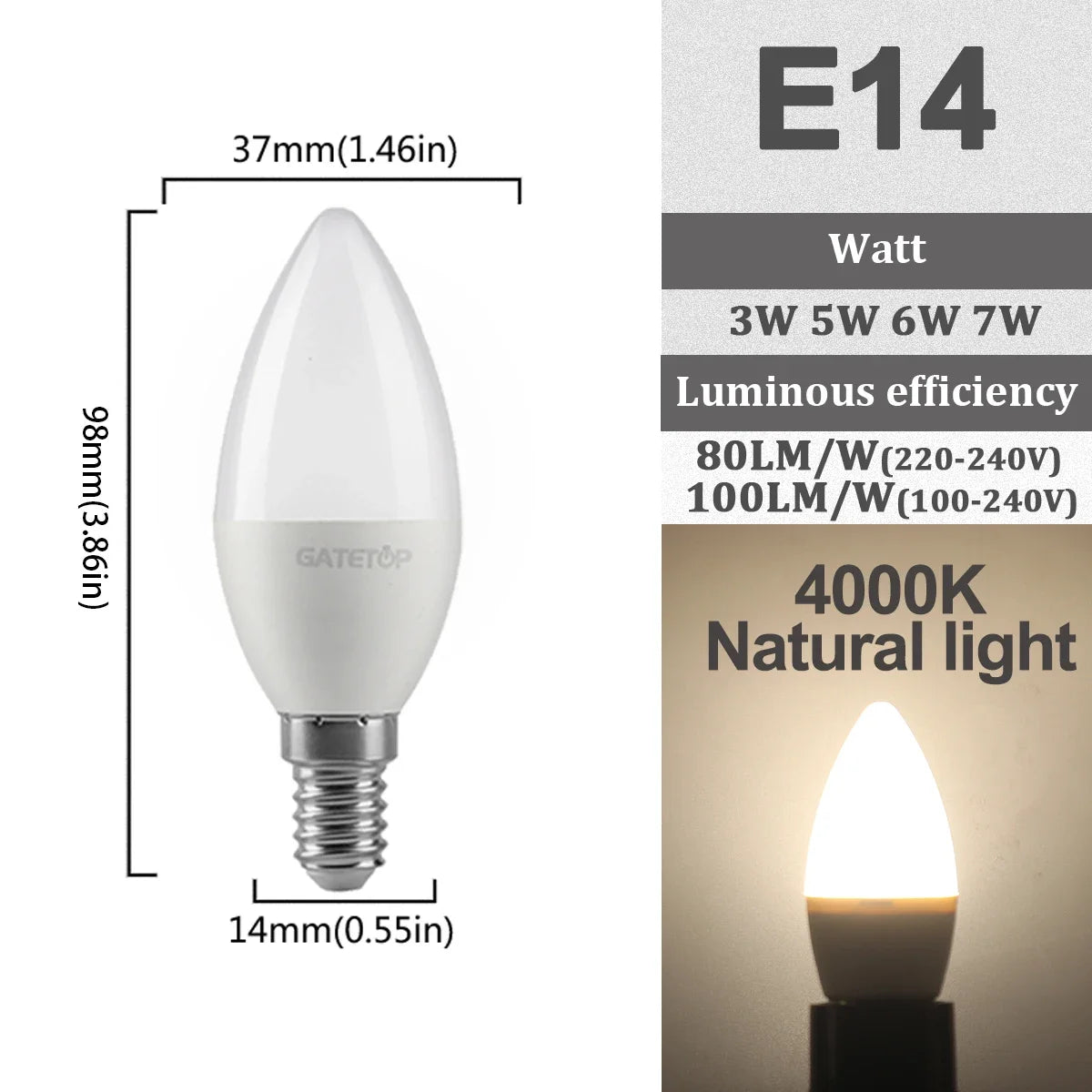 5-12pcs E14 E27 Lampadina Led 220V 110V 3W 5W 6W 7W Illuminazione Calda 3000K 6000K Lampada a Candela Led Lampadario Luce per la Decorazione Domestica