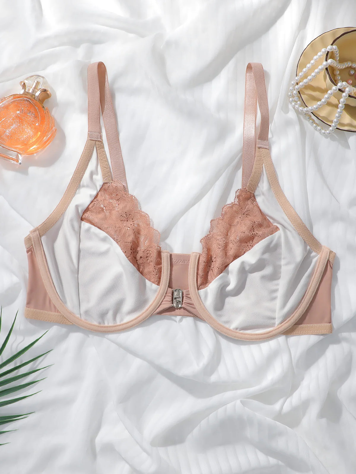 Reggiseno da donna taglie forti con bottoni frontali con biancheria intima raccolta in pizzo e anello in acciaio adatta per donne a figura intera 1XL-3XL MR2753
