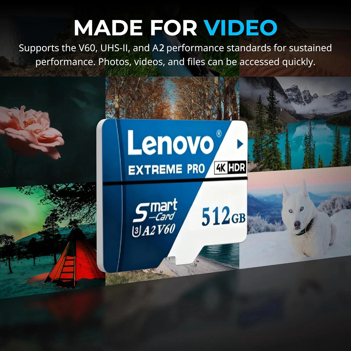 Scheda Micro SD Lenovo 1TB Extreme Pro, scheda di memoria ad alta velocità U3 V60 4K Full HD, 128GB, 256GB, 512GB, schede TF Flash per smartphone e droni.