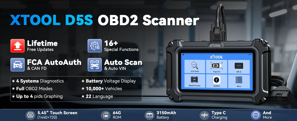 XTOOL D5S Strumenti diagnostici per auto ABS SRS Sistemi di trasmissione del motore Scanner OBD2 16+ servizi Tutte le funzioni Aggiornamento gratuito a vita