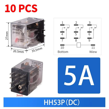 10 pz per relè di controllo miniaturizzati all'ingrosso piccolo relè intermedio AC 12V DC C24 AC220 HH52P HH53P HH54P HH62P HH63P HH64P
