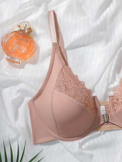Reggiseno da donna taglie forti con bottoni frontali con biancheria intima raccolta in pizzo e anello in acciaio adatta per donne a figura intera 1XL-3XL MR2753