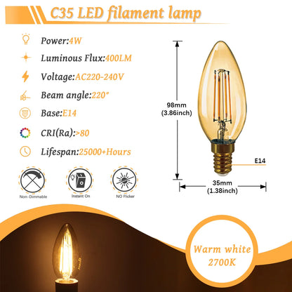 10 Lampadine LED E27 E14 B22 Stile Industriale Vintage, Retro Edison 8W 4W 6W 220V per Lampade a Filamento Incandescenti Edison