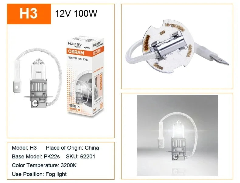 OSRAM CLASSIC H1 H4 H3 H7 Super Rally 12V 100W 80W faro alogeno per auto High Watt lampade autentiche 3200K più luminose (10 pezzi)