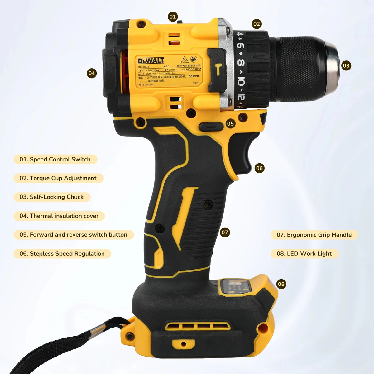 '2026 Nuovo!' DEWALT DCD805 Trapano Avvitatore a Impatto Elettrico Compatto Senza Spazzole, Utensile Elettrico per Batteria al Litio 20V
