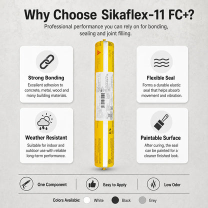 Sikaflex 11 FC+ Sigillante Adesivo Poliuretanico 600ml Bianco Nero Grigio Impermeabile Flessibile per Riparazioni Edili