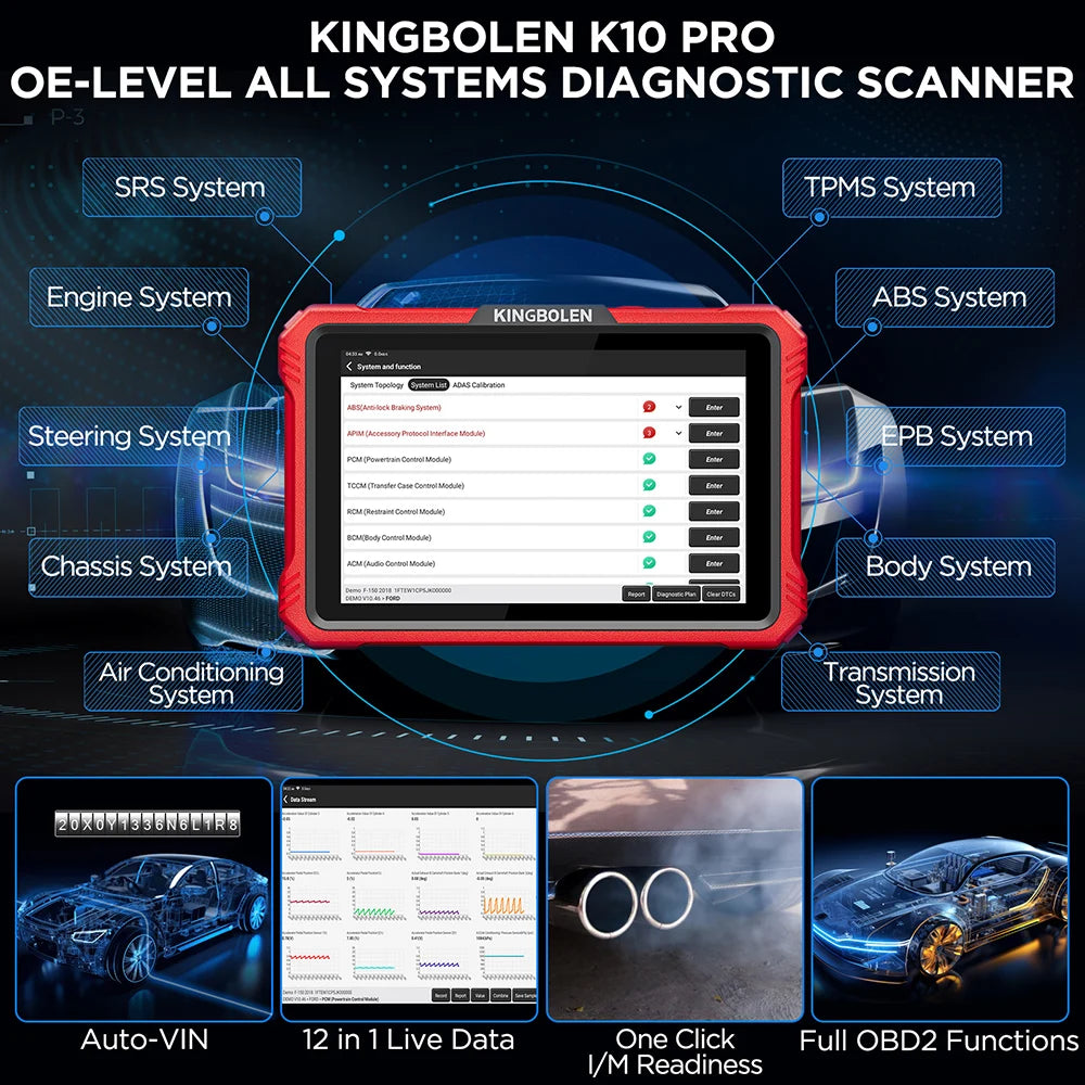 Ultimo Modello 2026 KINGBOLEN K10 PRO/K10 ELITE Strumento Diagnostico con Diagramma Topologico Completo del Sistema, Scanner Auto OBD OBD2 CANFD DOIP, 40+ Funzioni di Reset