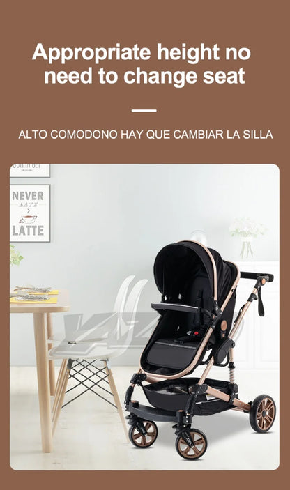 Passeggino 3 in 1 Facile da piegare Telaio in alluminio ad alto paesaggio Passeggino neonato con ruota in gomma per assorbimento degli urti a quattro ruote