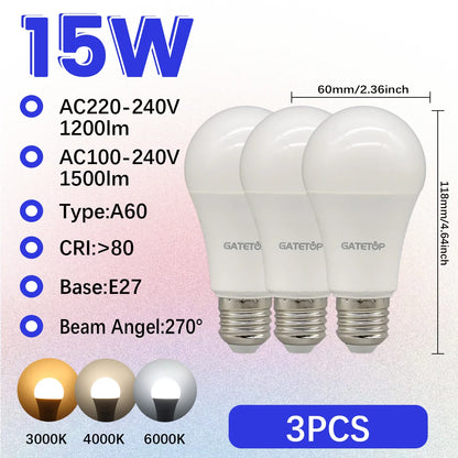 Confezione da 1-10 Lampadine LED 15W 120V 220V 3000K 4000K 6000K Luce Diurna CRI80 Senza Sfarfallio per Illuminazione Domestica Camera da Letto
