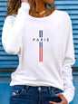 T-shirt da donna in 100% puro cotone, ideale per la primavera e l’autunno, comoda, casual, a maniche lunghe, con stampa grafica a tema parigino e scollo rotondo.