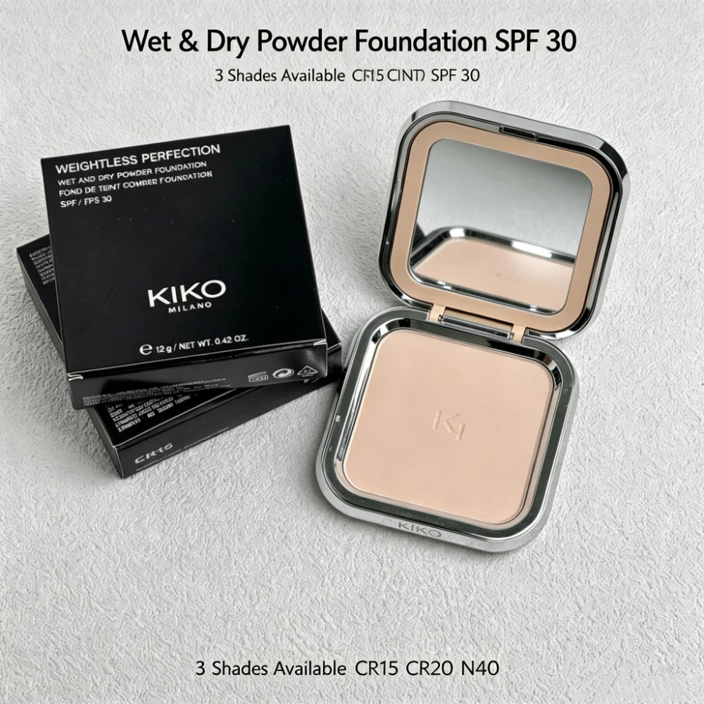 Collezione di Ciprie Pressate KIKO, Fondotinta Wet Dry, Cipria Fissante Opaca Water Lily, Controllo del Sebo, Lunga Durata, Piumino a Specchio