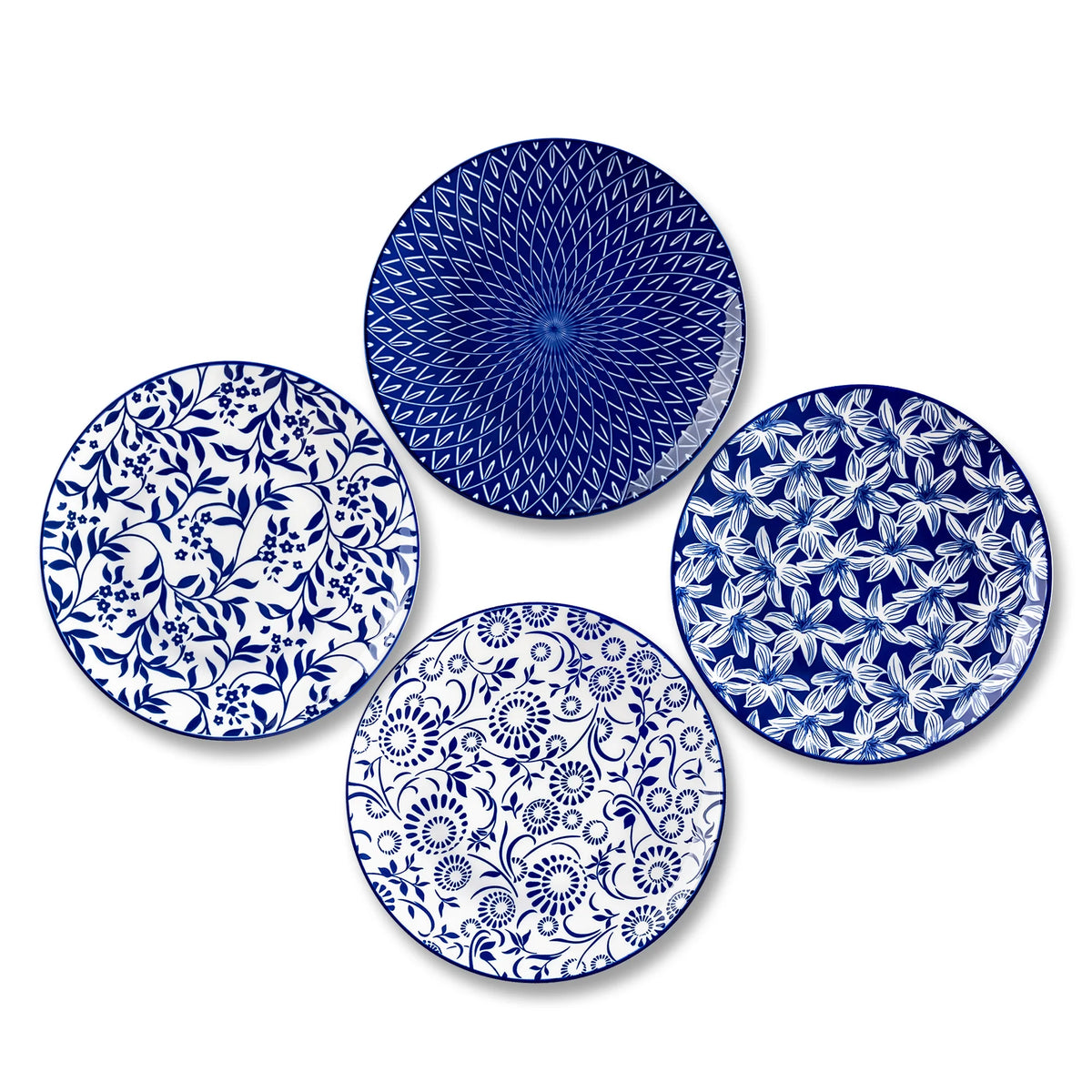vancasso Selene Piatti da Dessert in Porcellana, Diametro 21 cm, Adatti per Microonde e Lavastoviglie, Design Vintage in Blu/Bianco, Set di 4