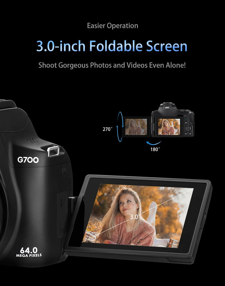 Ordro 4K Fotocamera digitale 12x Zoom ottico Videocamera per fotografia Messa a fuoco automatica 2024 Nuovo Vlog Camara Flash LED integrato