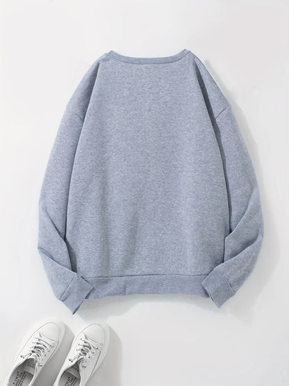 Maglione da donna, modello casual, ideale per l’autunno e l’inverno, ampio, comodo e caldo, con stampa a tema parigino, scollo rotondo e maniche lunghe.