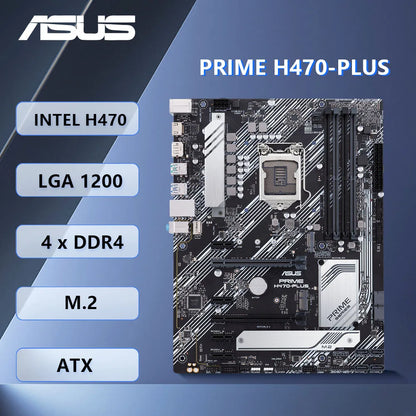 Scheda madre ASUS PRIME H470-PLUS Intel H470 LGA 1200 ATX con supporto per due slot M.2, compatibile con Core i3-10100, i3-10320, i5-10600, i9-10900F, i9-10900KF.