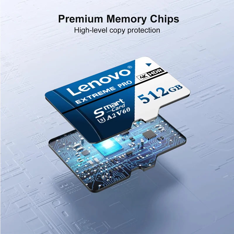 Scheda di memoria Micro SD TF Lenovo da 512 GB o 1 TB, classe A2, ad alta capacità, per registrazioni 4K, compatibile con DJI Mavic Mini, GoPro e Insta360.