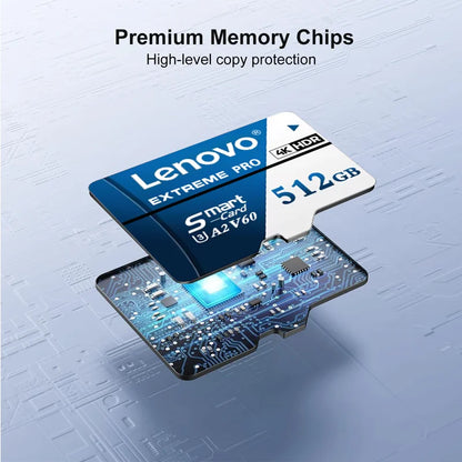 Scheda di memoria Micro SD TF Lenovo da 512 GB o 1 TB, classe A2, ad alta capacità, per registrazioni 4K, compatibile con DJI Mavic Mini, GoPro e Insta360.