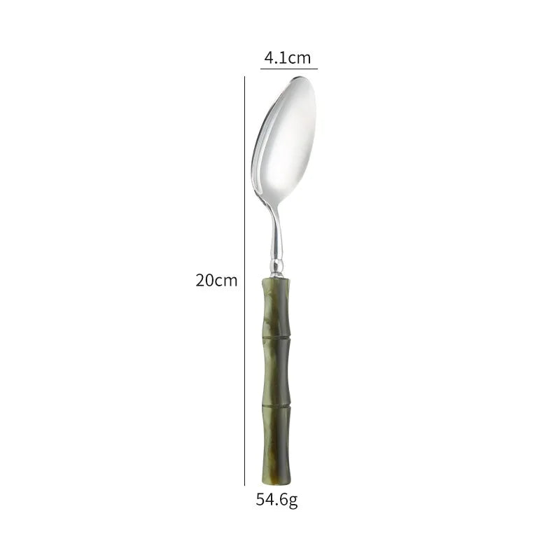 Nuovi posate in resina stile bambù 18/10 in acciaio inossidabile 304 posate classiche set di stoviglie argento blu verde crema trasporto di goccia