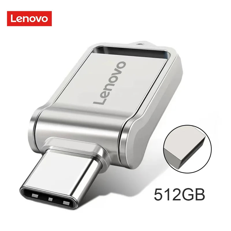 Lenovo Mini, chiavetta USB 3.0 ad alta velocità, in metallo, con interfaccia doppia, capacità 1 TB, 512 GB, 256 GB, adatta per dispositivi Android e laptop.