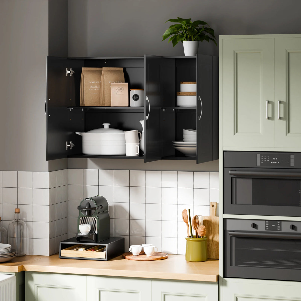 SoBuy FRG231-L-SCH Armadio appeso – Armadio bagno sospeso con ripiani regolabili – Armadio a parete stretto per bagno, cucina e disimpegno – Armadio medicinali e farmacia, 90x30x60 cm