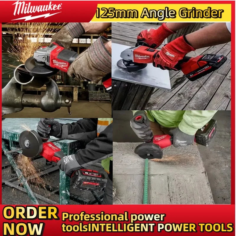 Smerigliatrice Angolare Milwaukee 125mm, Macchina per Lucidatura e Taglio, Interruttore a Leva Senza Blocco, Utensili Elettrici a Batteria