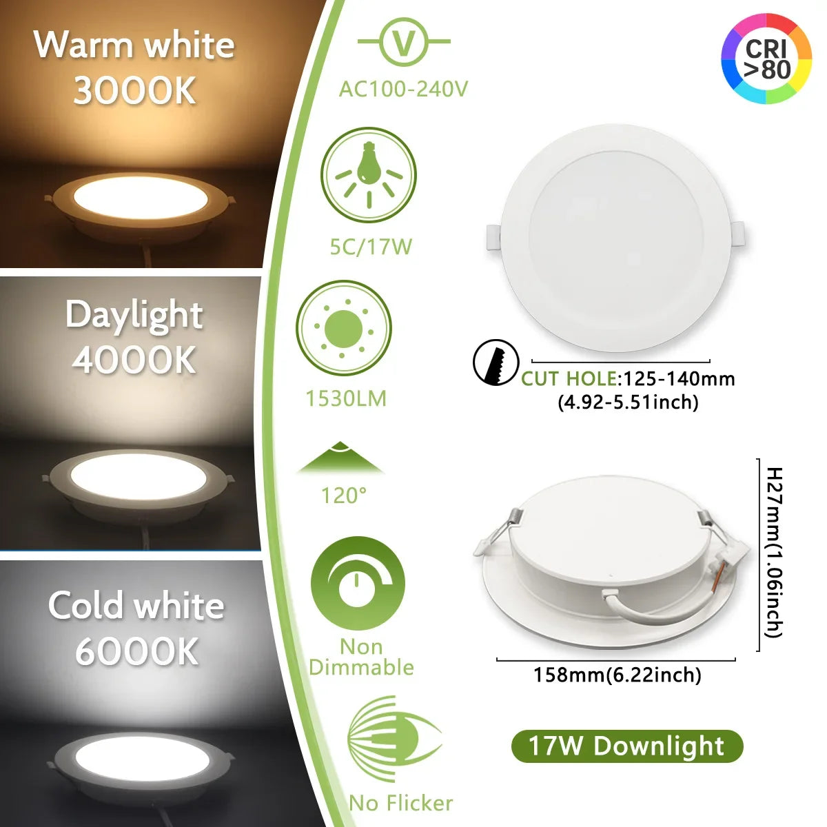 Faretto da incasso a LED da 10 pezzi 220V 110V Spot tre colori 6W 24W RA80 + faretto da incasso a soffitto a LED bianco caldo lampada a luce fredda