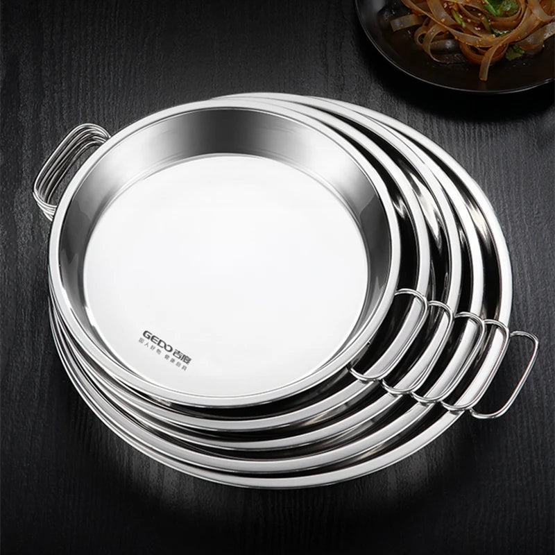Piatto da cucina in acciaio inossidabile 304 certificato LFGB con 2 maniglie laterali Piatto per cottura a vapore ultra spesso per frutti di mare per stoviglie per banchetti