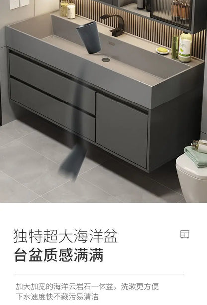 Combinazione di mobile lavabo e specchio da bagno in nano-roccia di lusso leggero