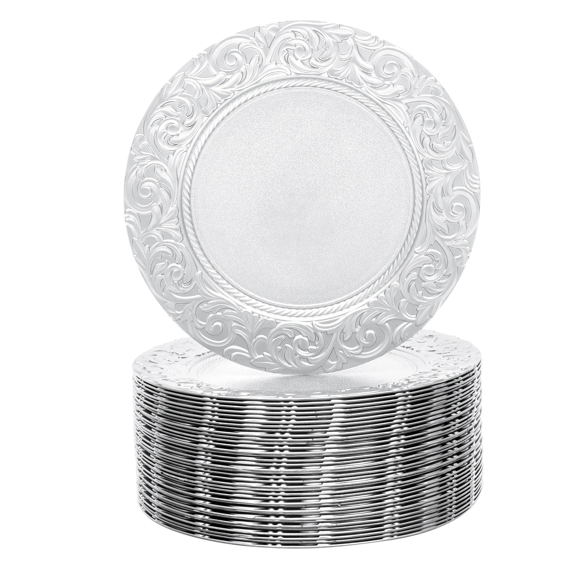 Set da 100 sottopiatto, sottopiatto rotondo, piatti da portata riutilizzabili, sottopiatto da 13 pollici per piatti da portata, ideale per matrimoni, feste ed eventi, design con fondo incavato stabile, elegante decorazione pr