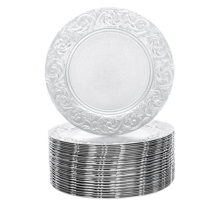 Set da 100 sottopiatto, sottopiatto rotondo, piatti da portata riutilizzabili, sottopiatto da 13 pollici per piatti da portata, ideale per matrimoni, feste ed eventi, design con fondo incavato stabile, elegante decorazione pr
