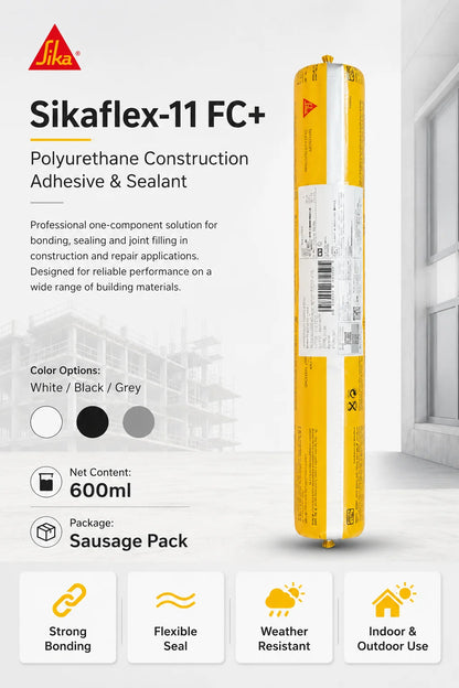 Sikaflex 11 FC+ Sigillante Adesivo Poliuretanico 600ml Bianco Nero Grigio Impermeabile Flessibile per Riparazioni Edili