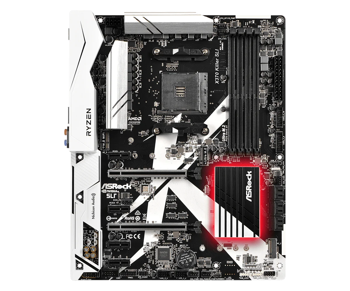Scheda madre ASRock X370 KILLER SLI, socket AM4, chipset X370, supporto DDR4 fino a 64 GB, PCI-E 3.0, USB 3.0, 2 slot M.2, formato ATX, compatibile con CPU AMD Ryzen 5800, 1700X, 4700GE.