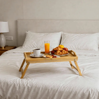 Vassoio Multifunzionale in Legno con Gambe Pieghevoli - Tavolino in Bambù 50x30 cm - Colazione con Maniglie, Gambe Retrattili, Ideale per Letto, Divano e PC, ciotola tibetana, piatti decorativi, fruttiera, organizer, ciotola
