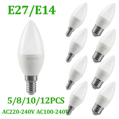 5-12pcs E14 E27 Lampadina Led 220V 110V 3W 5W 6W 7W Illuminazione Calda 3000K 6000K Lampada a Candela Led Lampadario Luce per la Decorazione Domestica