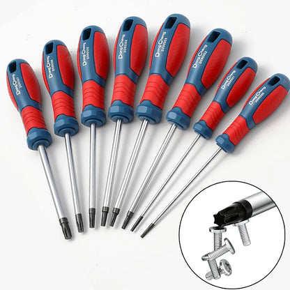Set di Cacciaviti Torx T8 T10 T15 T20 T25 T27 T30 T40 in Cromo Vanadio con Punta Magnetica Antiruggine, Manico in TPR, Alta Coppia, Utensile a Stella