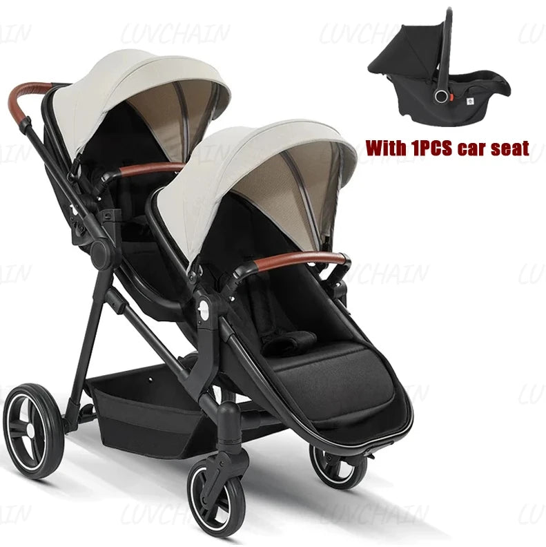 Passeggino Doppio per Bambini da Esterno, Multifunzionale 3-in-1, con Due Seggiolini Auto per Bambini