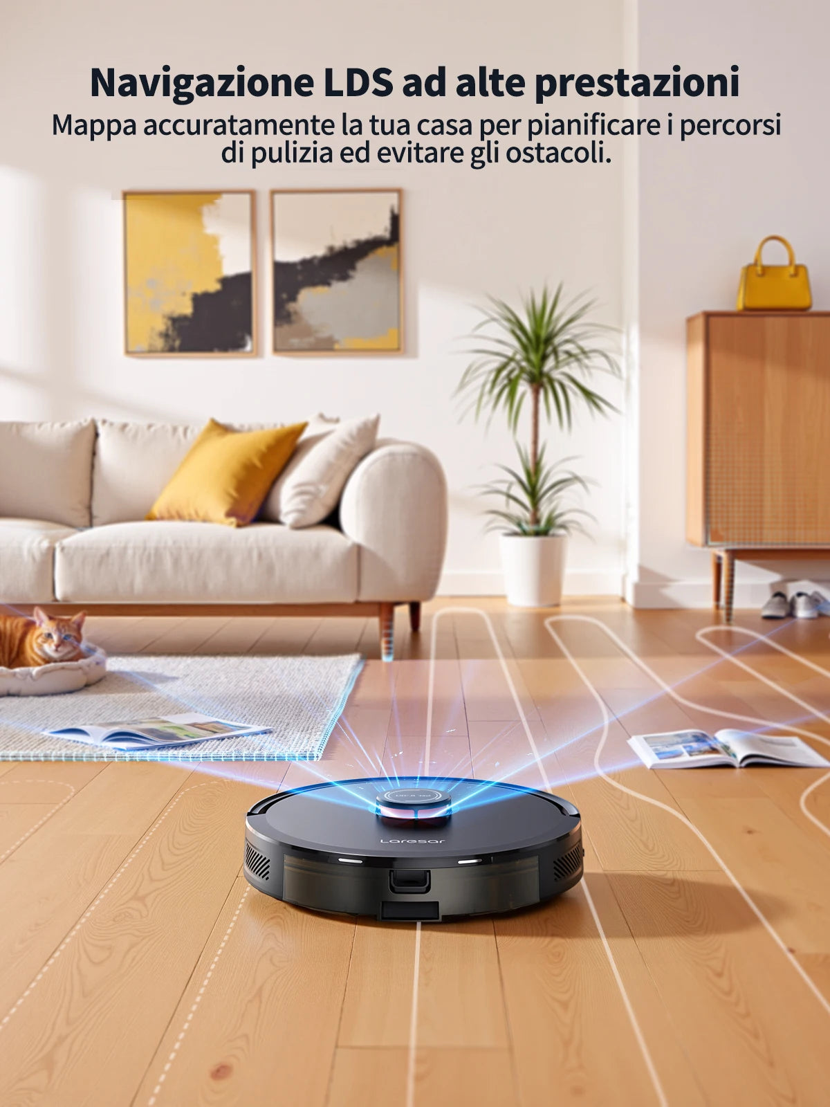 Laresar L20 Robot Aspirapolvere con 5000Pa di Aspirazione, Navigazione LDS, Stazione di Svuotamento Automatico, Controllo Smart APP per Pavimenti e Tappeti