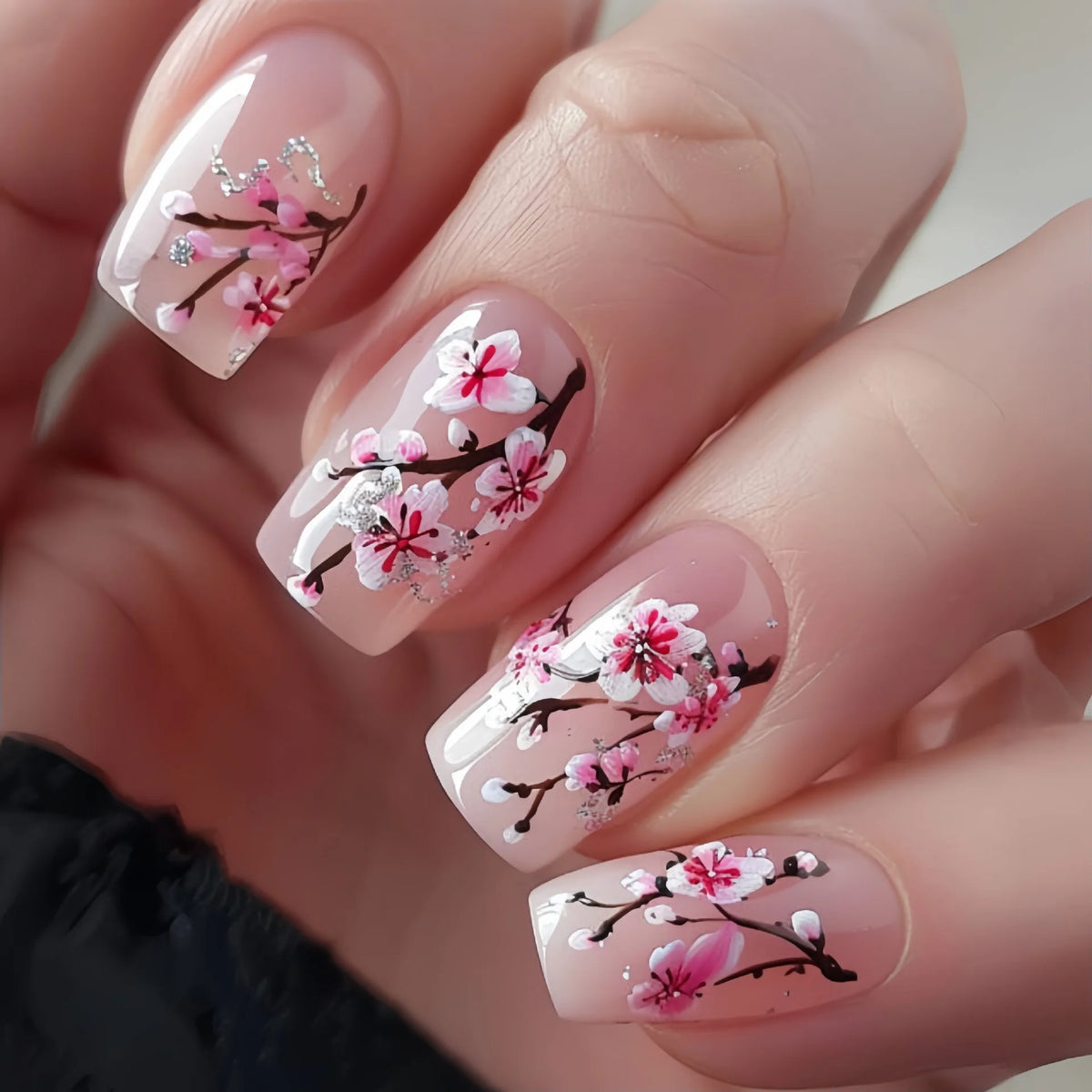 24 pezzi Stampa sulle unghie Design floreale Balletto di media lunghezza Unghie finte Moda Marrone Copertura completa Suggerimenti per manicure Set di unghie finte danneggiabili