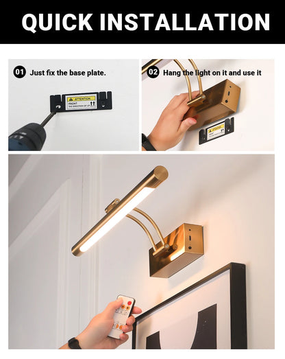 SEEDIQ Lampada da parete a LED ricaricabile in bronzo 4400mAh Batteria a lunga durata 40CM Luce per immagini wireless con telecomando per opere d'arte