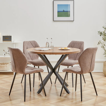 Tavolo da pranzo rotondo in stile nordico EGOONM, 100 cm, piano in MDF, gambe in metallo nero, ideale per sala da pranzo, cucina e arredamento della casa.
