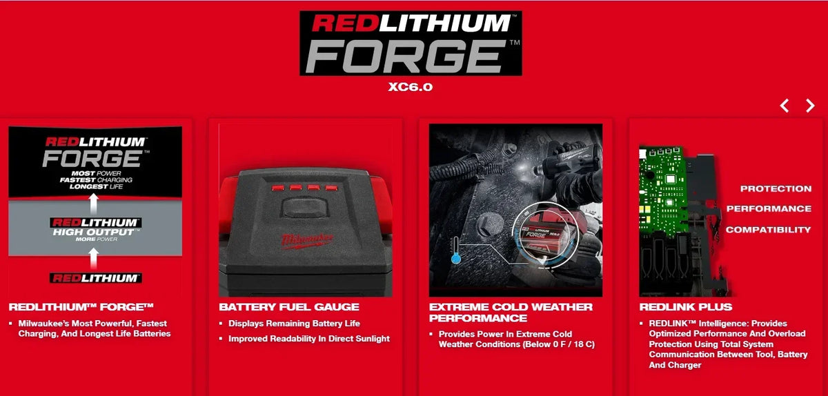 Milwaukee 100% M18 REDLITHIUM FORGE 6.0 Batteria – Ioni di Litio Standard, 18V, 48-11-1861 Per Tutti gli Utensili Elettrici a Batteria della Serie M18