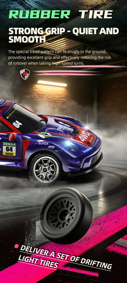 Auto RC da Drift ad Alta Velocità 1/64 con Luci, Auto Telecomandata 4WD 2.4G, Mini Auto da Corsa da Scrivania, Modellino in Scala, Giocattolo Regalo per Ragazzi